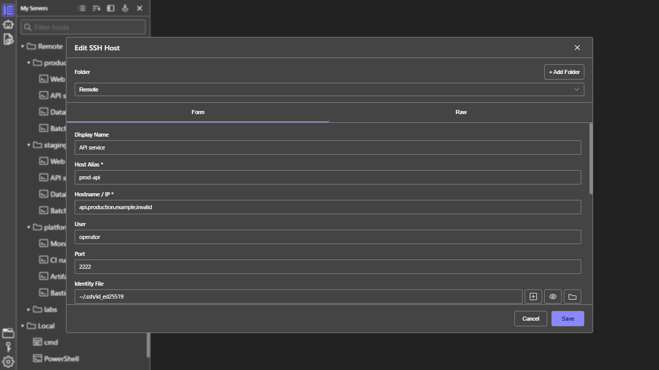 LuRa Term SSH Host form